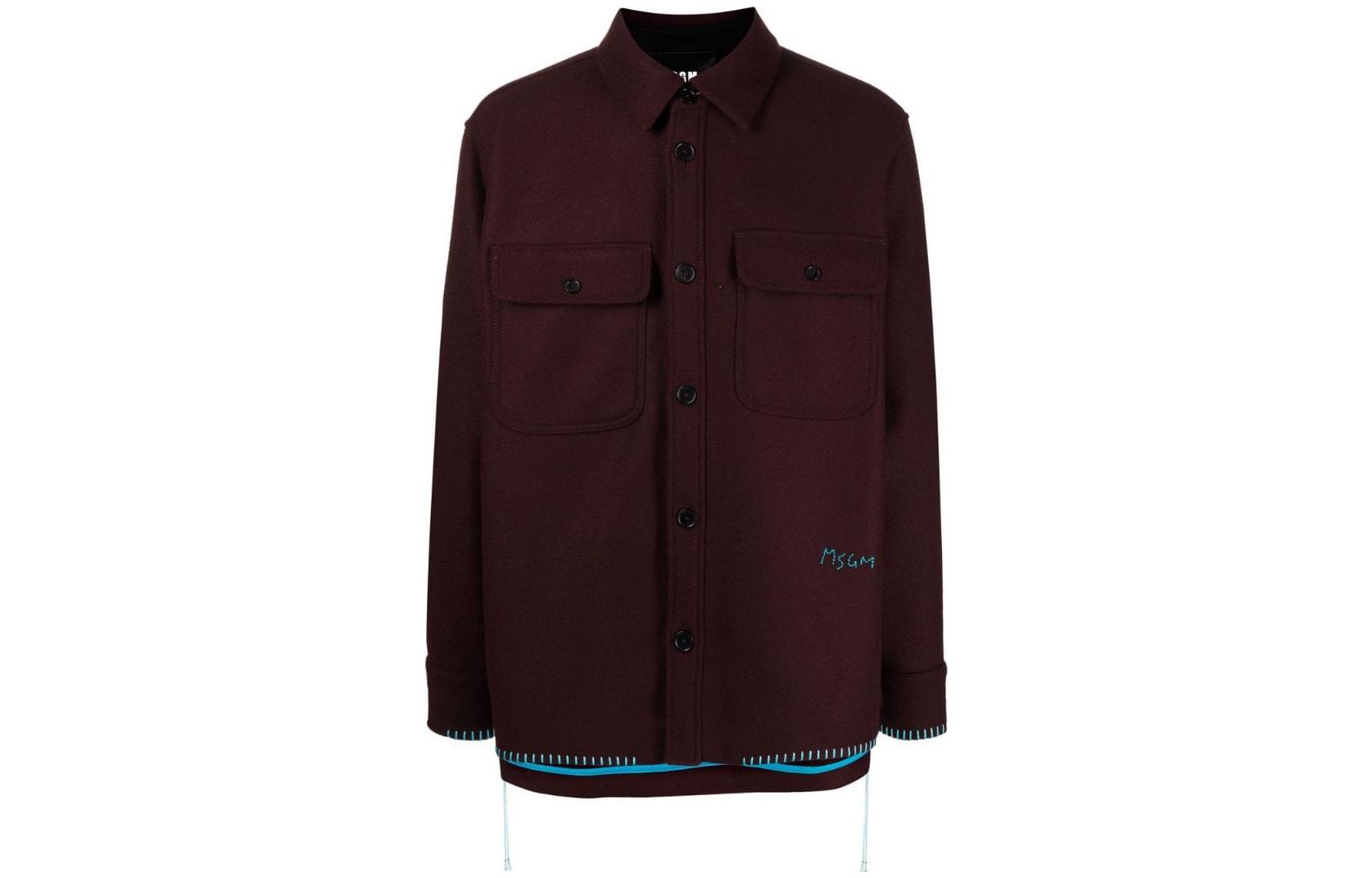 MSGM FW22 Solid Color Button-Up Shirt Jacket Brown 3340MH14-X227512-30