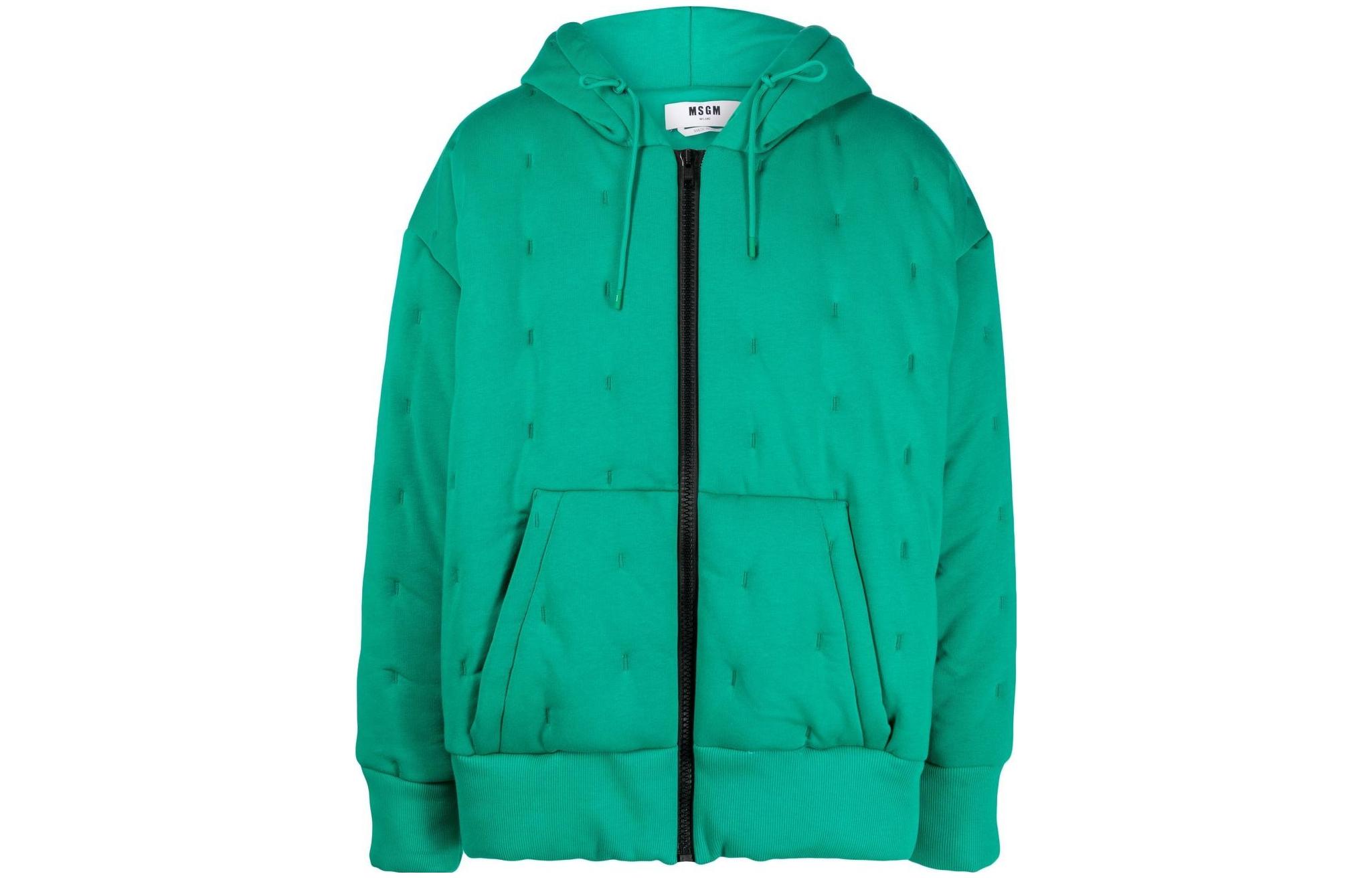 MSGM FW22 Solid Color Green Zip-Up Hoodie Jacket 3340MM196227799-38
