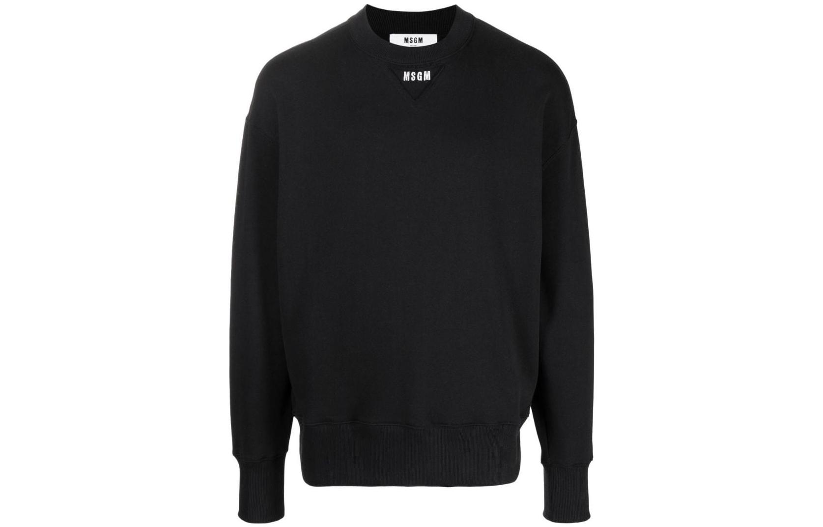 MSGM FW22 Solid Logo Embroidered Crewneck Sweatshirt Men’s Black 3340MM90227799-99