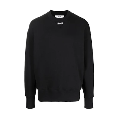 MSGM FW22 Solid Logo Embroidered Crewneck Sweatshirt Men’s Black 3340MM90227799-99