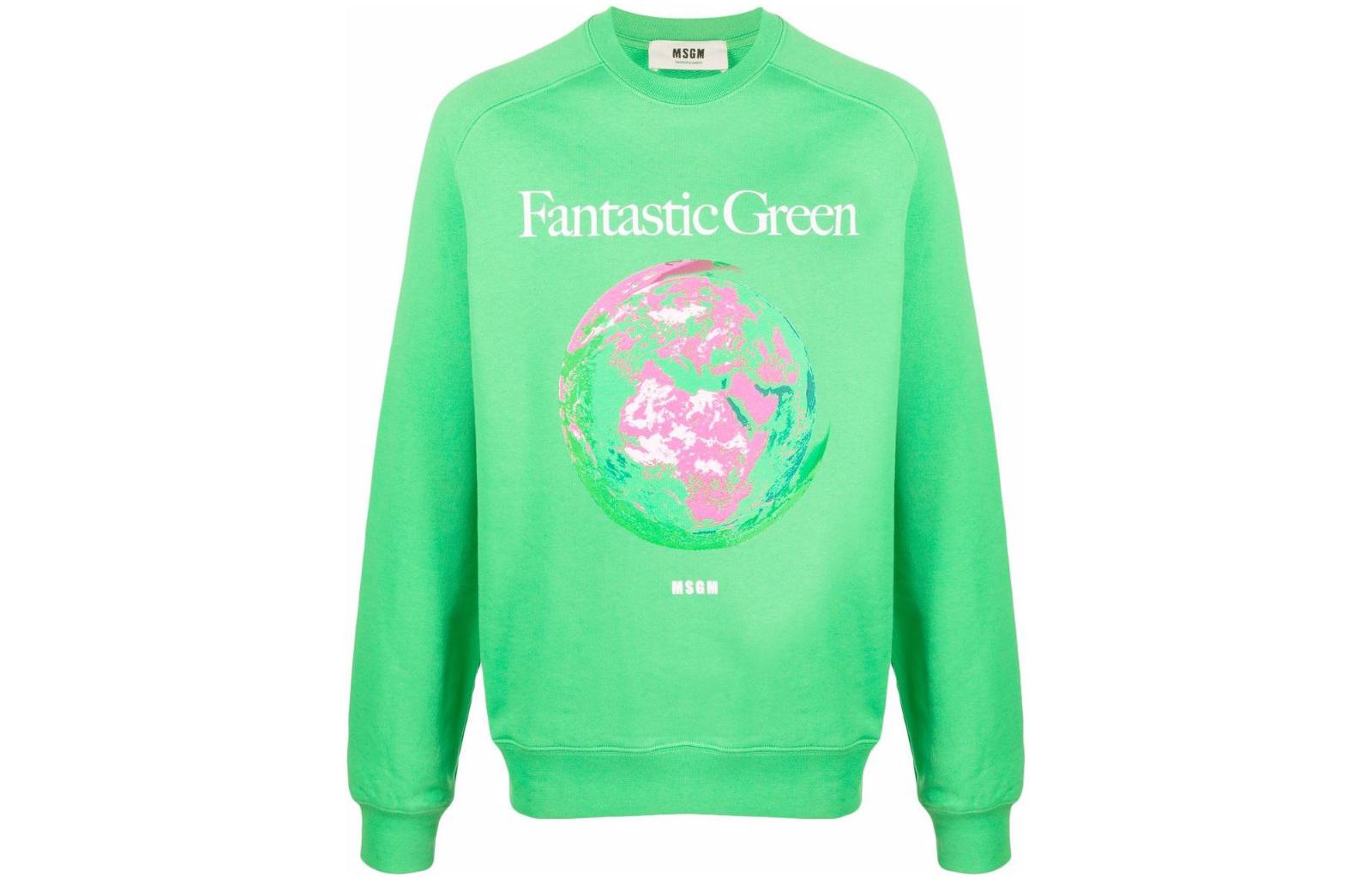 MSGM FW22 Solid Logo Print Crewneck Long Sleeve Sweatshirt Men’s Green 3240MM193227289-36