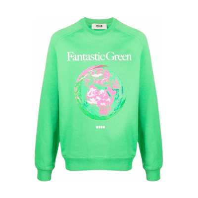MSGM FW22 Solid Logo Print Crewneck Long Sleeve Sweatshirt Men’s Green 3240MM193227289-36
