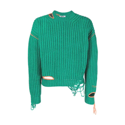 MSGM FW22 Solid Ribbed Knit Crewneck Sweater Green 3340MM12422757535