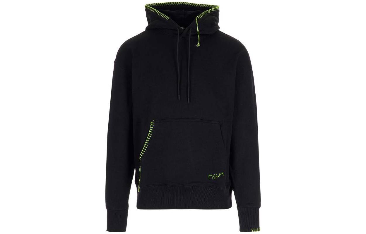 MSGM FW22 Stitched Drawstring Hoodie Black Menswear 3340MM181227799-99