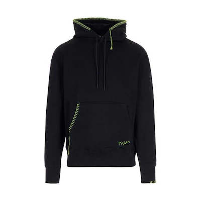 MSGM FW22 Stitched Drawstring Hoodie Black Menswear 3340MM181227799-99