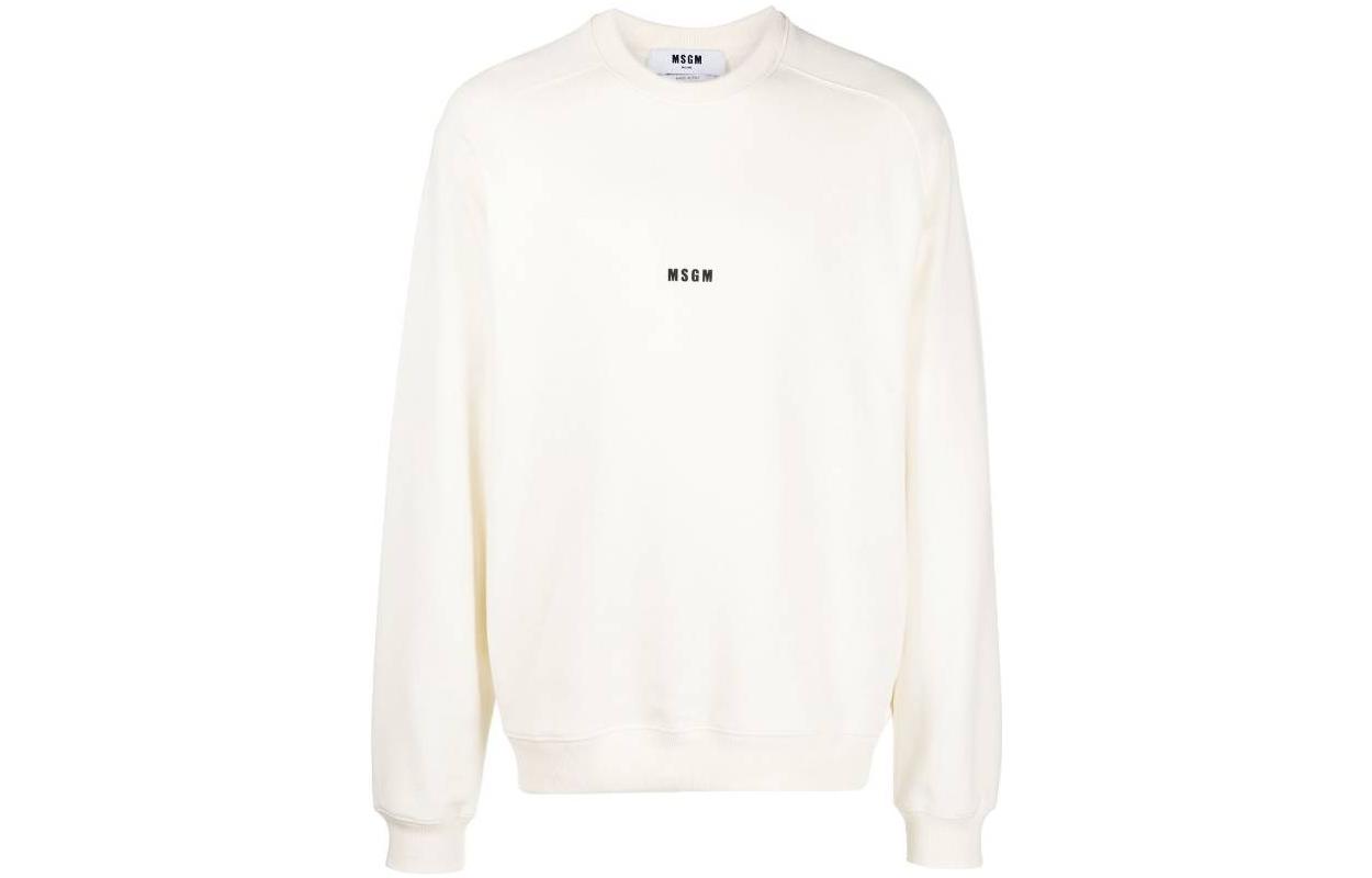 MSGM FW22 White Crewneck Pullover Sweatshirt with Logo Print 3340MM503227799-02