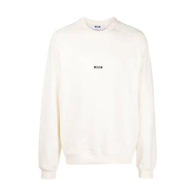MSGM FW22 White Crewneck Pullover Sweatshirt with Logo Print 3340MM503227799-02