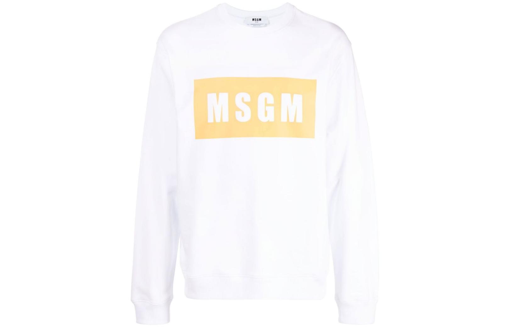 MSGM FW22 White Crewneck Sweatshirt with Logo Print 3340MM523F227799-01