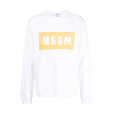 MSGM FW22 White Crewneck Sweatshirt with Logo Print 3340MM523F227799-01