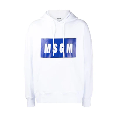 MSGM FW22 White Logo Print Drawstring Hoodie for Men 3240MM525227299-01