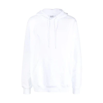 MSGM FW22 White Logo Print Pullover Hoodie Fashion 3340MM535F227799-01