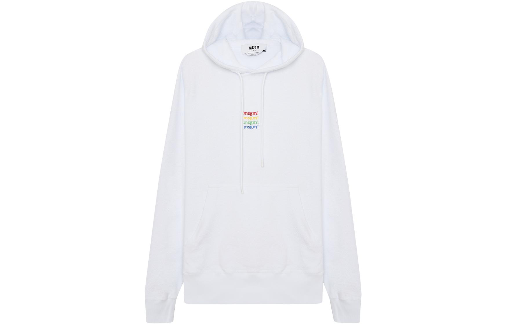MSGM FW22 White Pullover Hoodie with Solid Color Letter Print for Men 3340MM174-227799-01