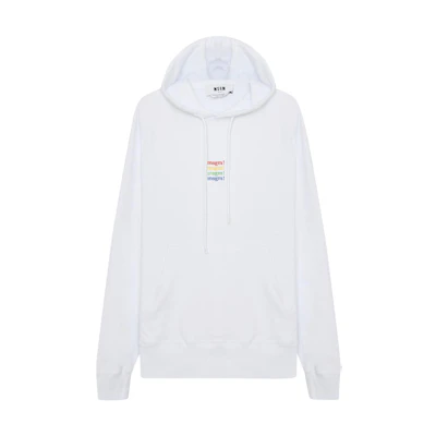 MSGM FW22 White Pullover Hoodie with Solid Color Letter Print for Men 3340MM174-227799-01