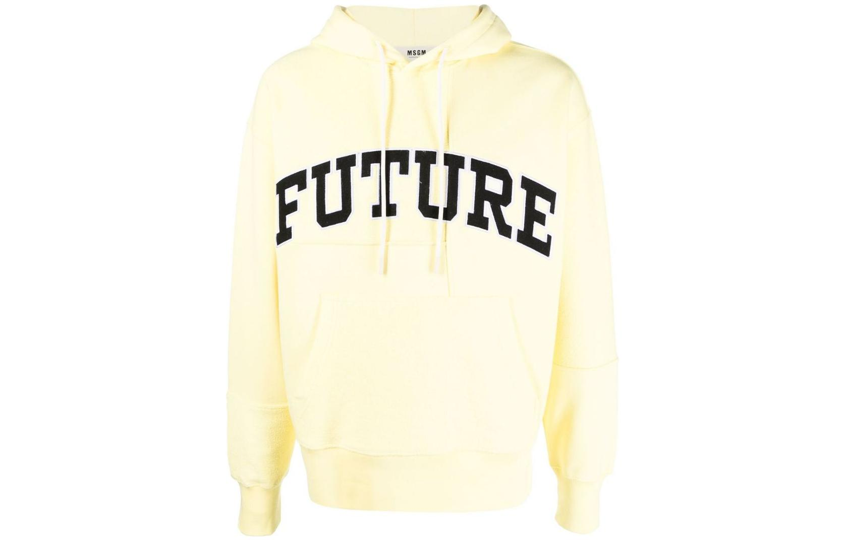 MSGM FW22 Yellow Letter Print Drawstring Hoodie Unisex Long Sleeve 3346MM1522797706