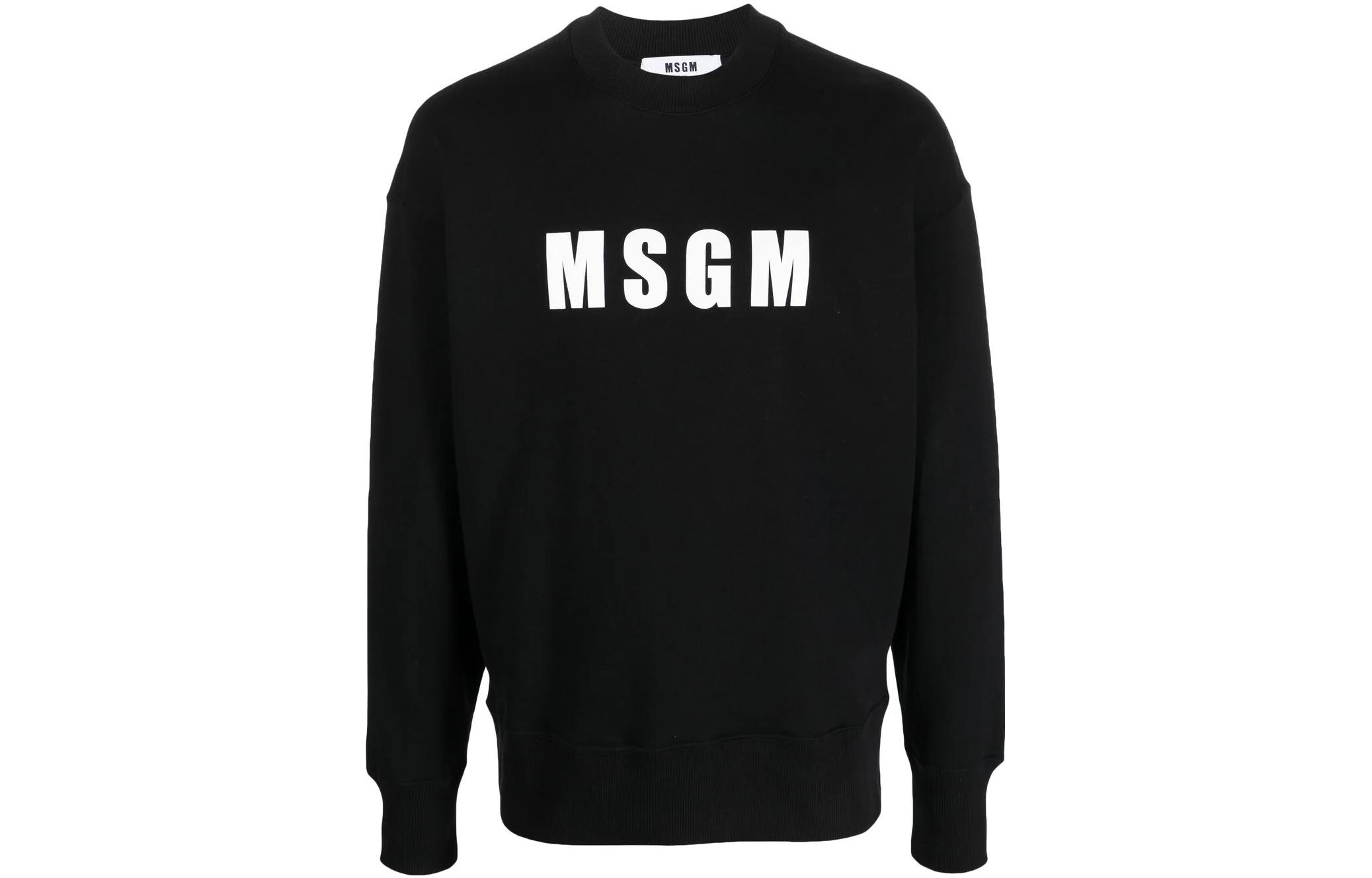 MSGM FW23 Black Letter Print Crewneck Casual Sweatshirt 3440MM16223700099-BLACK