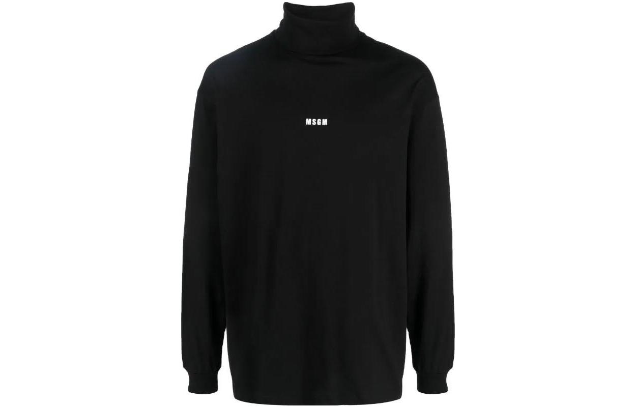 MSGM FW23 Black Logo Print High-Neck Pullover Sweatshirt 3540MM102237798-BLACK