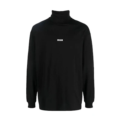MSGM FW23 Black Logo Print High-Neck Pullover Sweatshirt 3540MM102237798-BLACK
