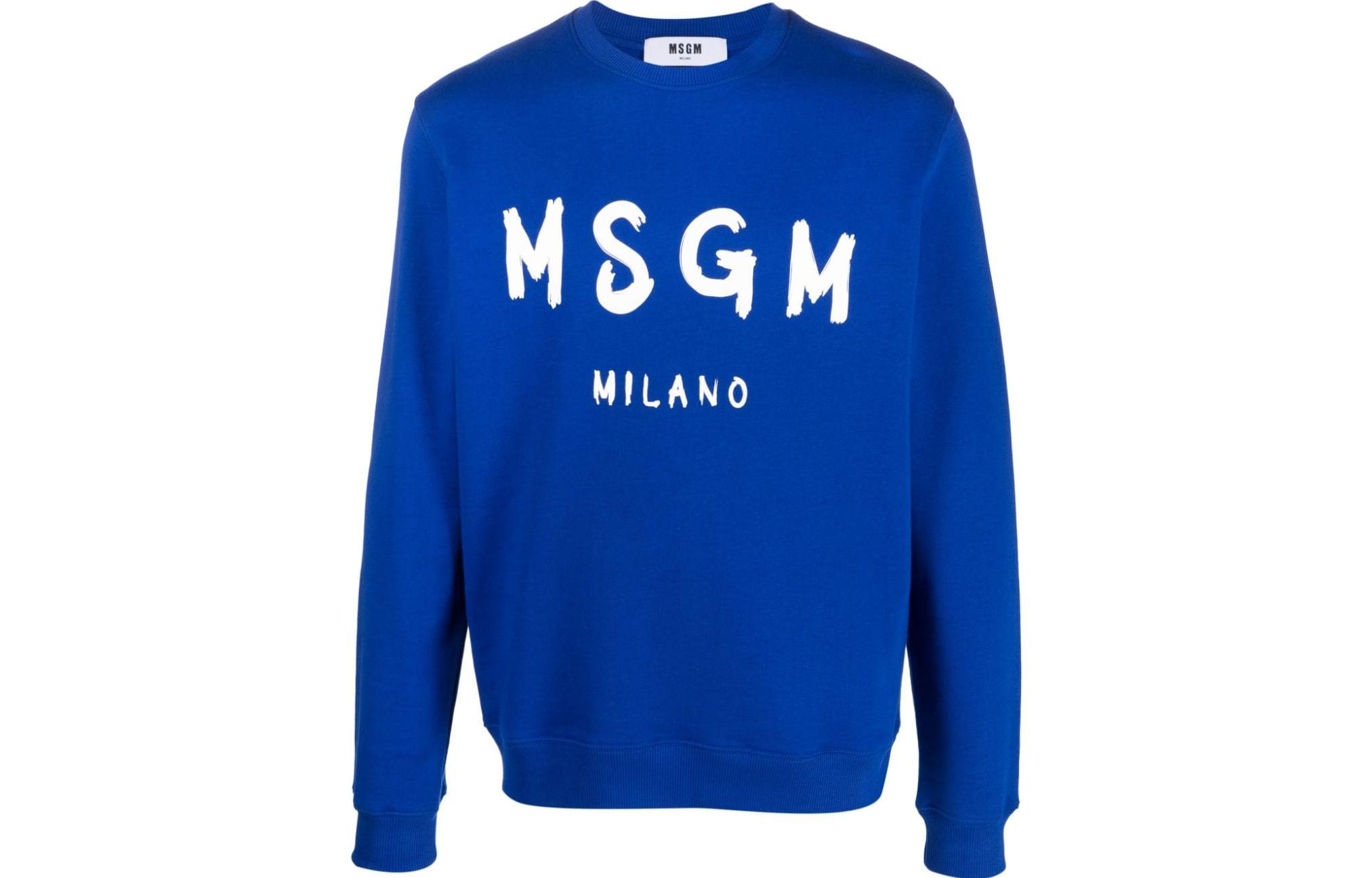 MSGM FW23 Blue Crewneck Sweatshirt with Letter Print for Men 3540MM513237799-BLUE