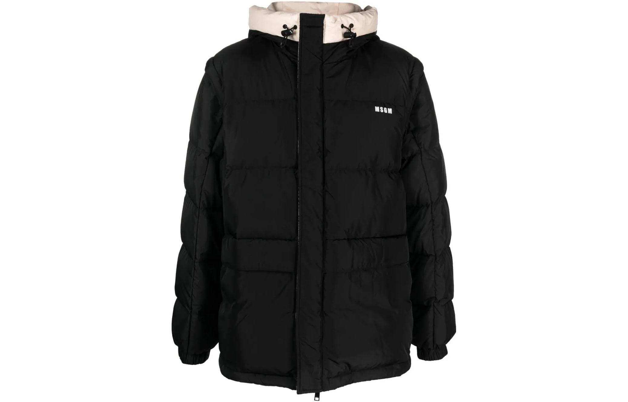 MSGM FW23 Detachable Sleeve Logo Hoodie Jacket Black 3540MH03237705-BLACK