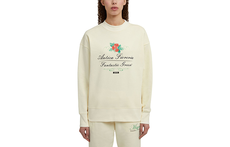 MSGM FW23 FAntastic Green Floral Print Crewneck Oversized Sweatshirt Off-White Unisex 3546MM13-237581-02