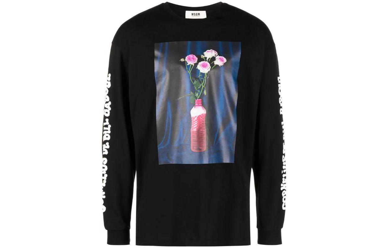 MSGM FW23 Floral Letter Print Crewneck Sweatshirt Unisex Black 3546MM01237580-BLACK