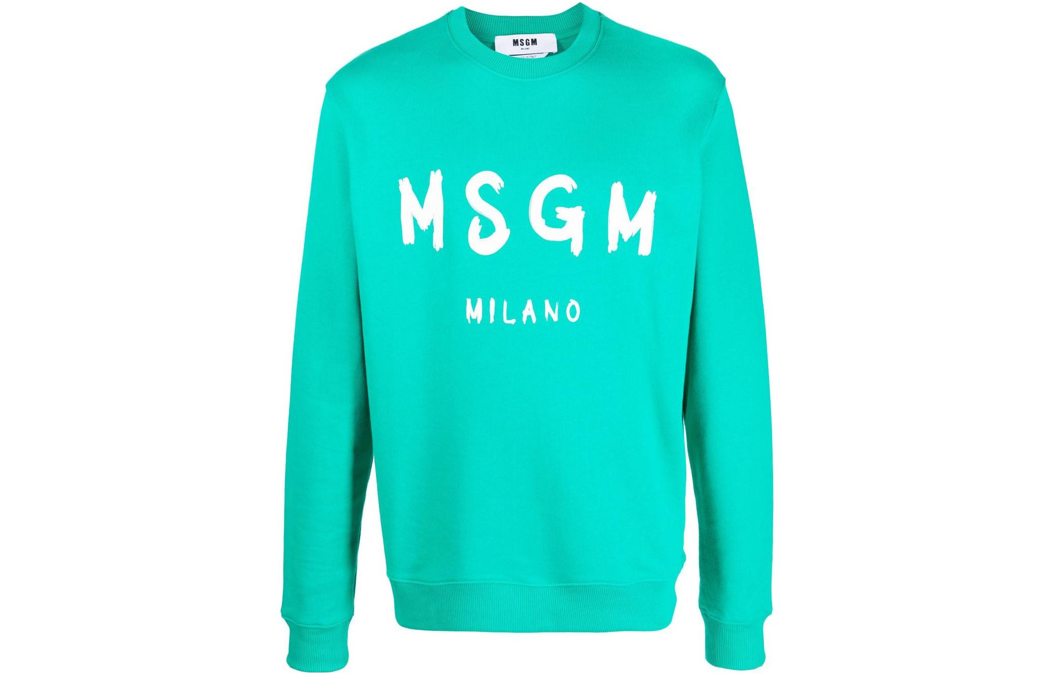 MSGM FW23 Green Crewneck Sweatshirt with Logo Print 3540MM513237799-GREEN
