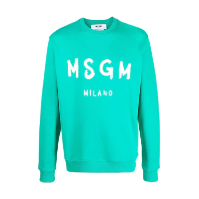 MSGM FW23 Green Crewneck Sweatshirt with Logo Print 3540MM513237799-GREEN