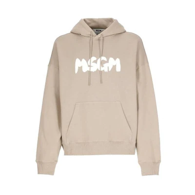 MSGM FW23 Light Brown Hoodie with Letter Print 3540MM10123779923