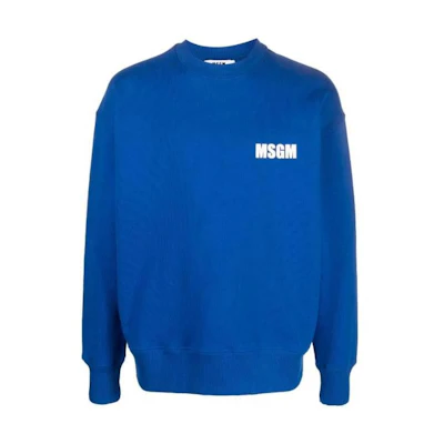MSGM FW23 Logo Print Crewneck Oversized Long Sleeve Sweatshirt Blue Mens 3540MM111-237795-88