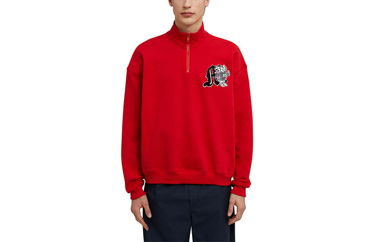 MSGM FW23 Mascot Patch Half-Zip Red Sweatshirt for Men 3540MM125-237795-18