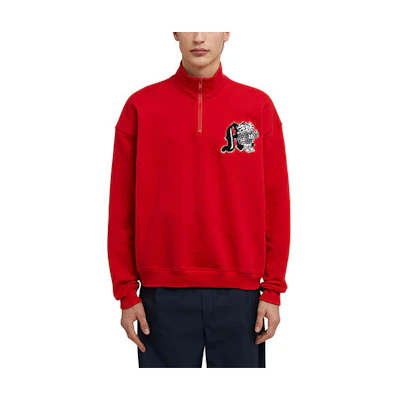 MSGM FW23 Mascot Patch Half-Zip Red Sweatshirt for Men 3540MM125-237795-18
