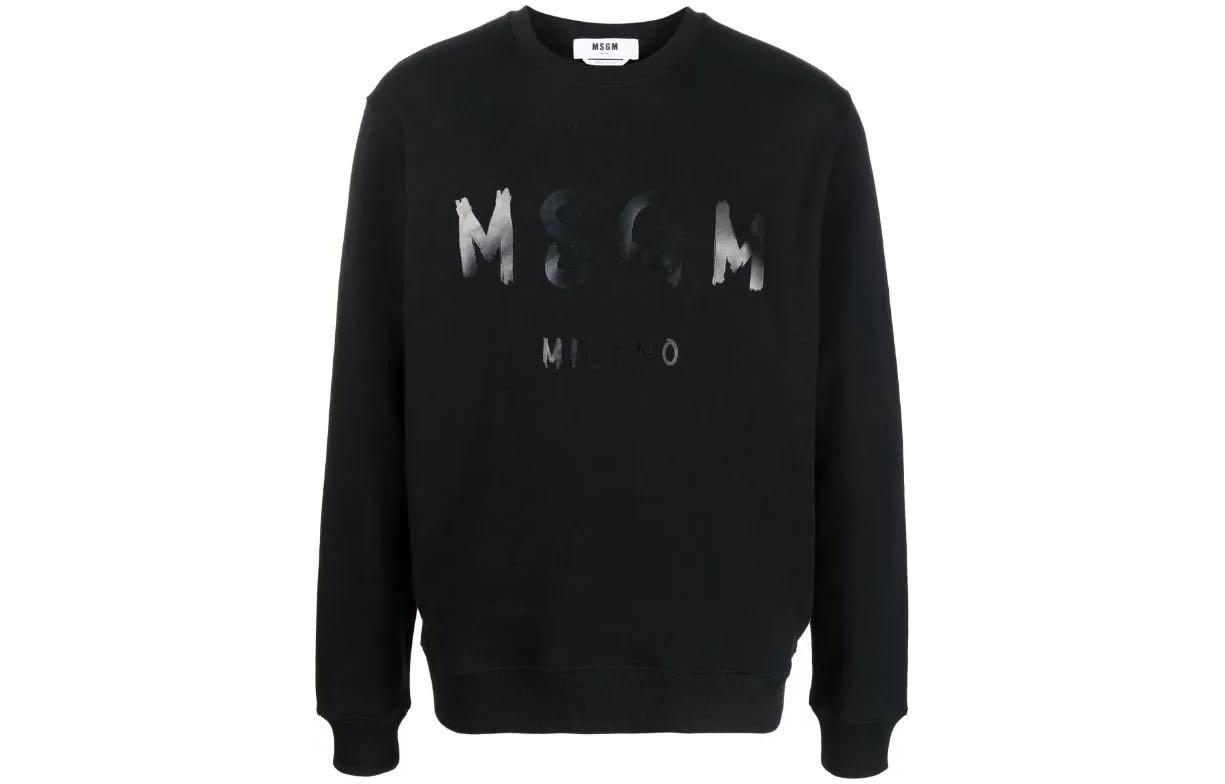 MSGM FW23 Mens Black Crewneck Sweatshirt with Letter Print 3540MM513237799-BLACK