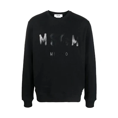 MSGM FW23 Mens Black Crewneck Sweatshirt with Letter Print 3540MM513237799-BLACK