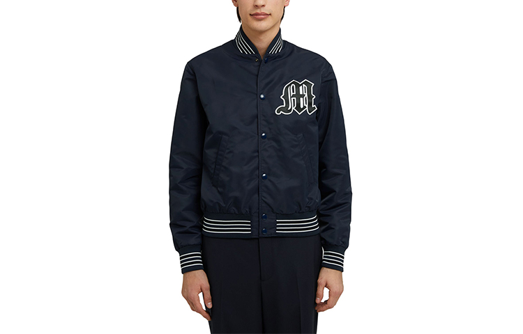 MSGM FW23 Navy Blue Letter Logo Bomber Jacket 3540MH10-237503-89