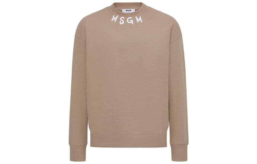 MSGM FW23 Oversized Comfort Letter Print Crewneck Sweatshirt Khaki 3540MM116237799-23