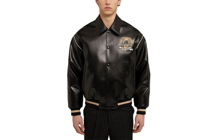 MSGM FW23 Unisex Black Long-Sleeve Badge Patch Flight Jacket 3541MDH17-237625-99