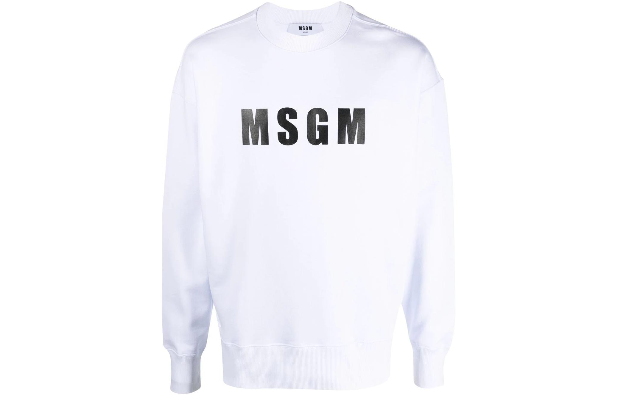 MSGM FW23 White Crewneck Sweatshirt with Letter Print 3440MM16223700001-WHITE