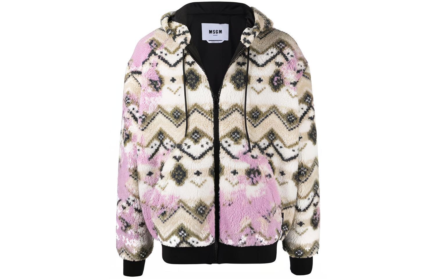 MSGM Geometric Print Hooded Jacket White Mens 3140MH17217503-03