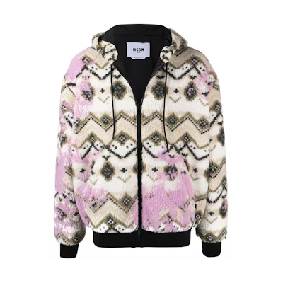 MSGM Geometric Print Hooded Jacket White Mens 3140MH17217503-03