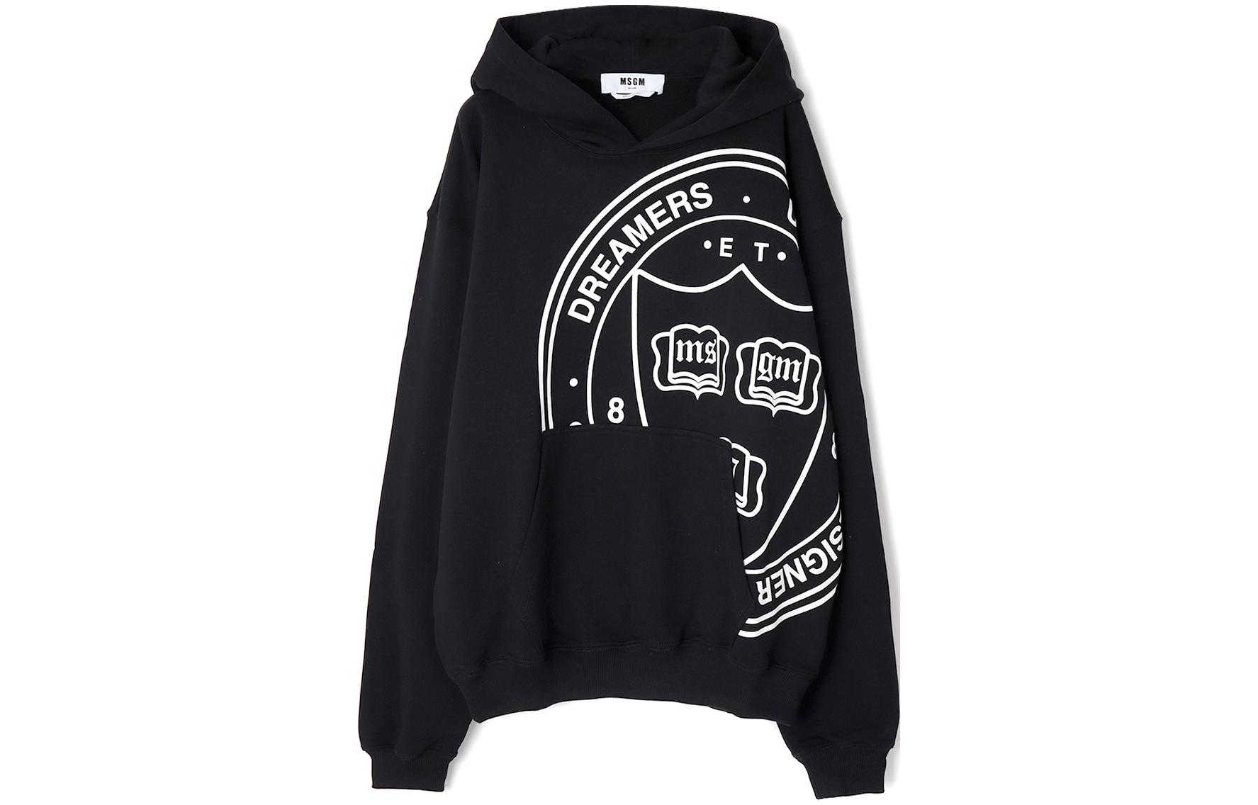 MSGM Graphic Print Black Hoodie Loose-Fit Long Sleeve Sweater 3540MM98-237799-99