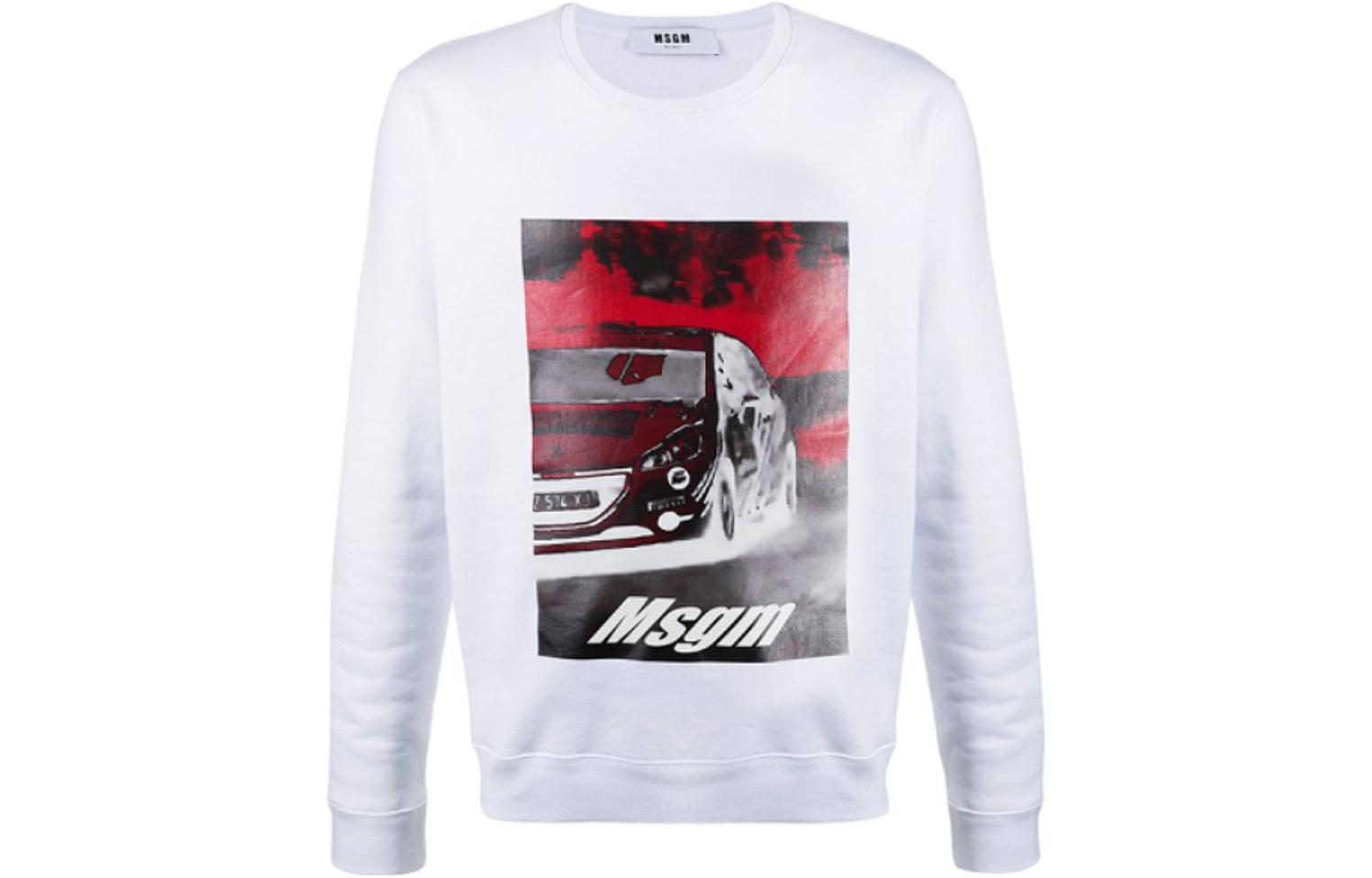 MSGM Graphic Print Crewneck Long Sleeve Sweatshirt White () 2740MM171-195799-01