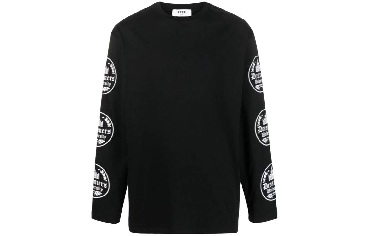MSGM Graphic Print Crewneck Sweatshirt Black - Long Sleeve Casual Wear 3540MM12423779899