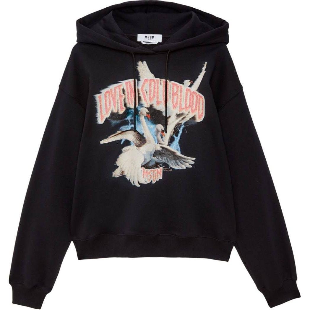 MSGM Graphic Print Oversized Hoodie Black 3742MDM113247999-BLACK