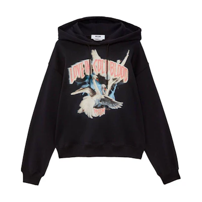 MSGM Graphic Print Oversized Hoodie Black 3742MDM113247999-BLACK