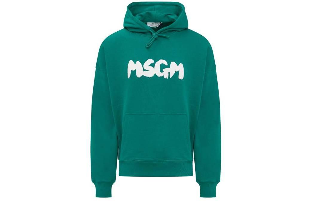 MSGM Green Letter Print Loose Fit Long Sleeve Hoodie 3340MM17222779938