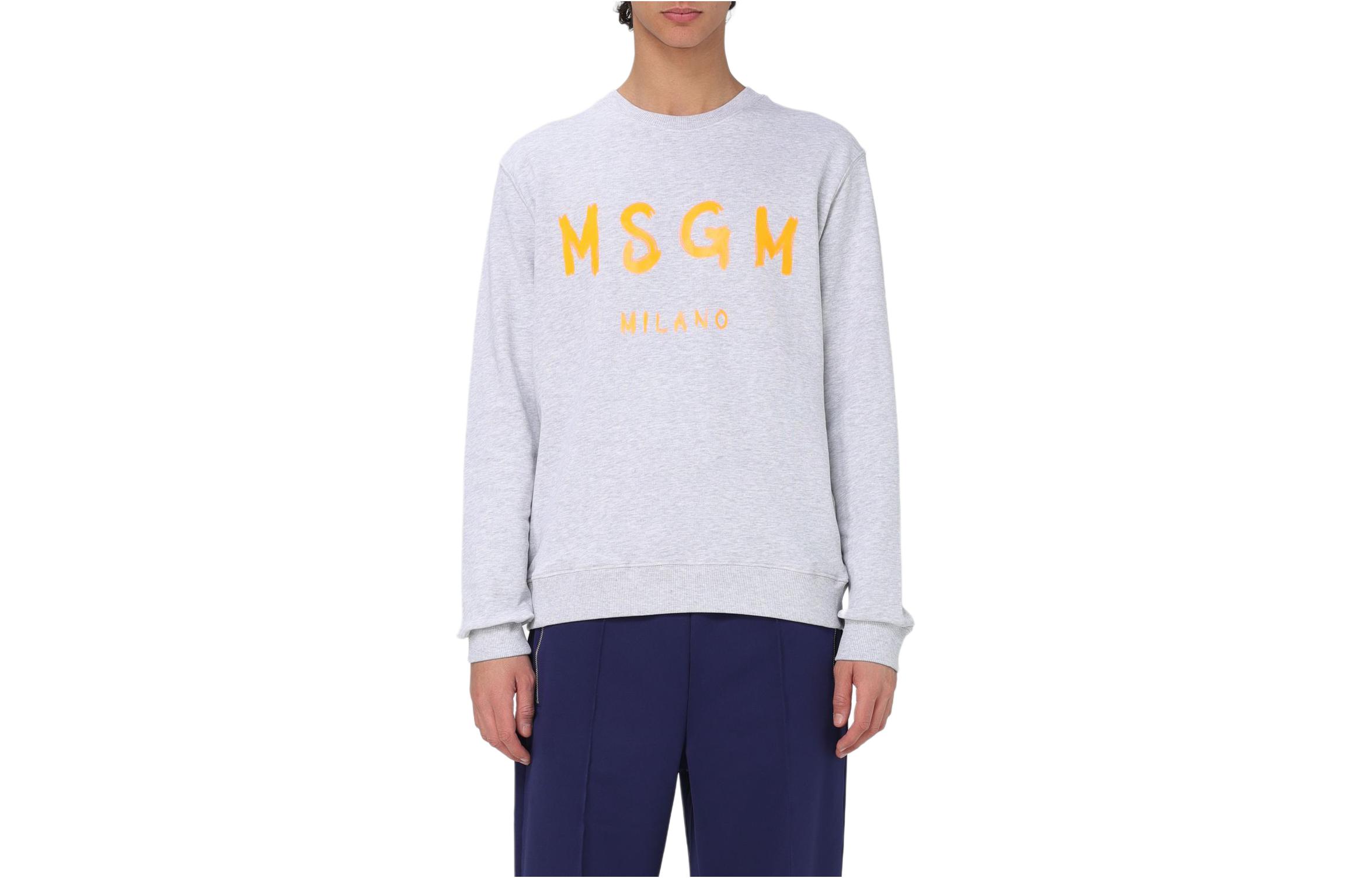 MSGM Grey Crewneck Loose-Fit Sweatshirt with Letter Print 3640MM513F247003-94