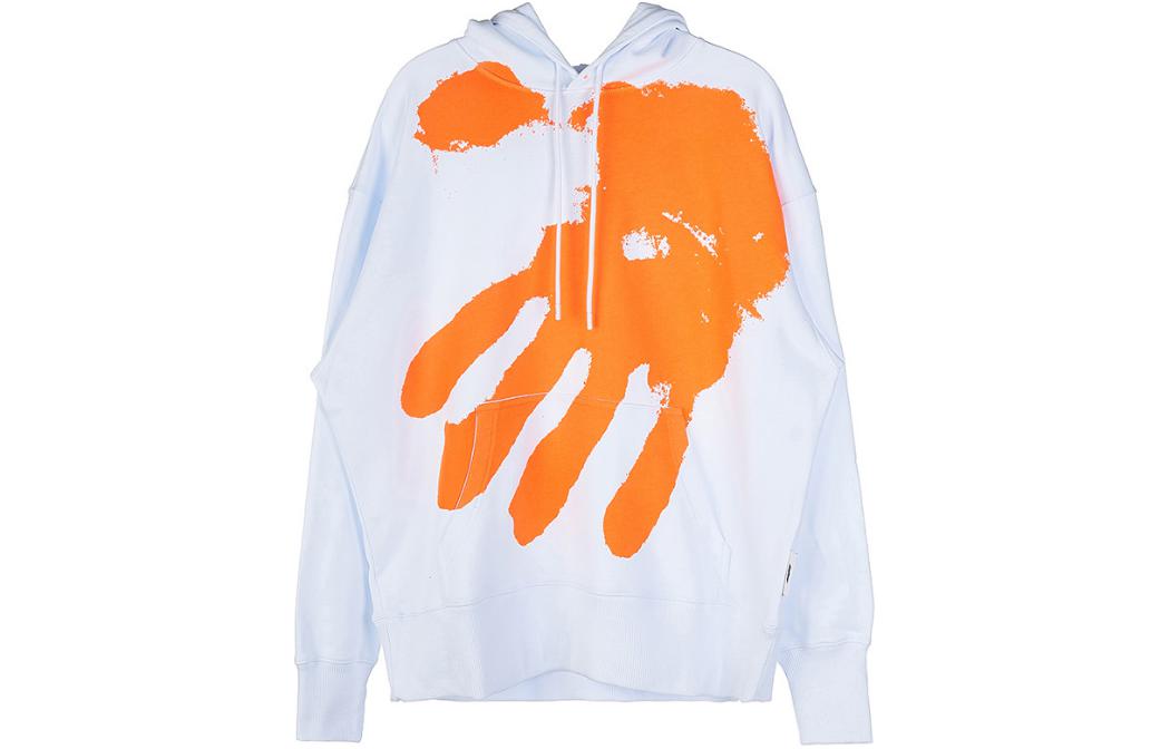 MSGM Handprint Hoodie White - Slim Fit Long Sleeve Pullover 3340MM72227799-01