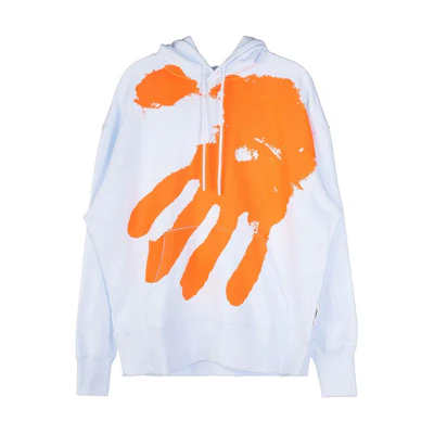 MSGM Handprint Hoodie White - Slim Fit Long Sleeve Pullover 3340MM72227799-01