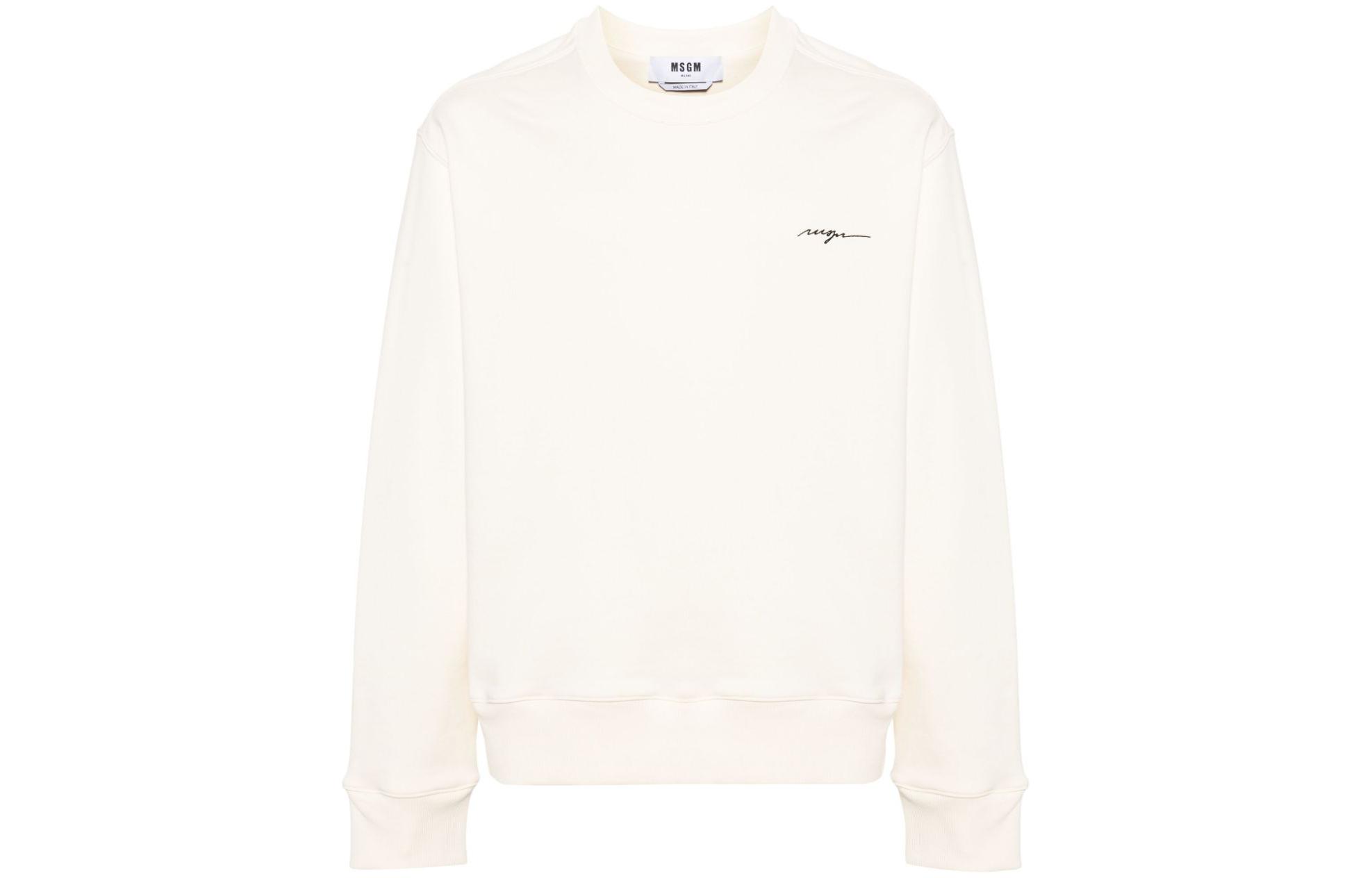 MSGM Ivory White Logo Embroidered Knit Texture Sweatshirt 3640MM102247001