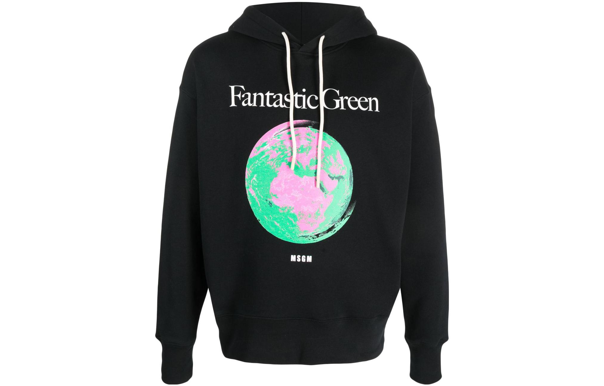 MSGM Letter Logo Print Hooded Pullover Sweatshirt Unisex Black 3546MM07237581-BLACK